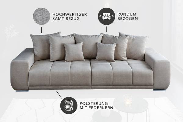 Sofa ELEGANCIA Beige - Polyester - Samt - 285 x 90 x 106 cm