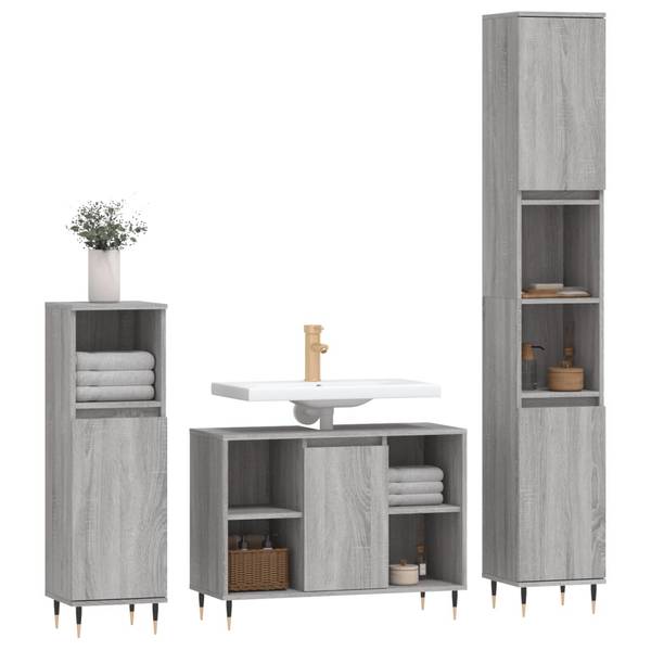 Badmöbel 3er Set 3030380_de Grau - Holzwerkstoff - 30 x 190 x 30 cm
