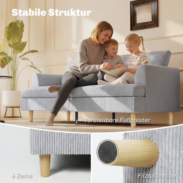 3 Sitzer Sofa 83B-652V00LG Grau - Cord - 80 x 86 x 188 cm