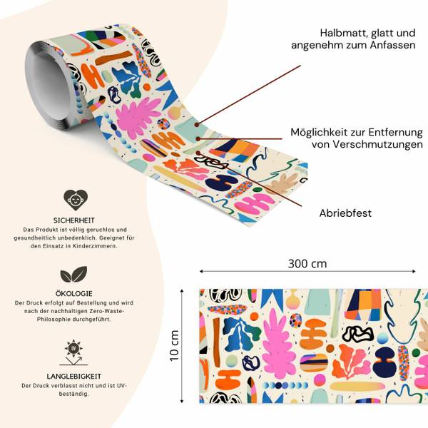 Behangrand Kleurrijke Patronen Abstractie zwart - blauw - groen - oranje - rood - vlies - 10 x 300 x 300 cm