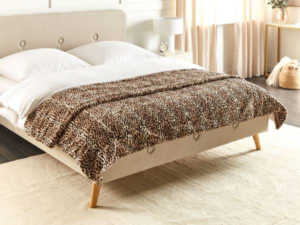 Sprei KUDELI beige - zwart - bruin - kunstmatig dierenvel - 220 x 1 x 200 cm