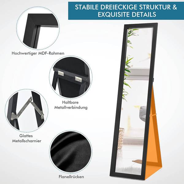 Standspiegel mit Holzrahmen Schwarz - Glas - 50 x 155 x 37 cm