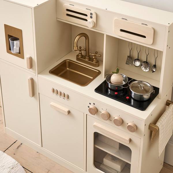 Speelkeuken XL NOISETTE incl 7 dlg beige - plaatmateriaal op houtbasis - 85 x 89 x 31 cm