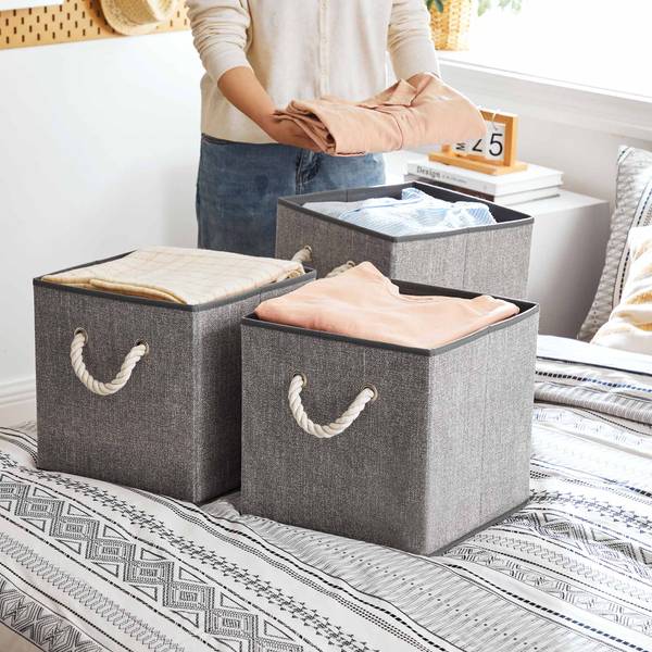 3er-Set Aufbewahrungsbox Faltbox Grau - Textil - 30 x 30 x 30 cm