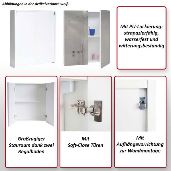 Spiegelkast B19b hoogglans wit