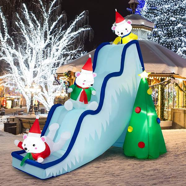 220 cm Aufblasbare Weihnachtsrutsche LED Blau - Textil - 142 x 220 x 270 cm