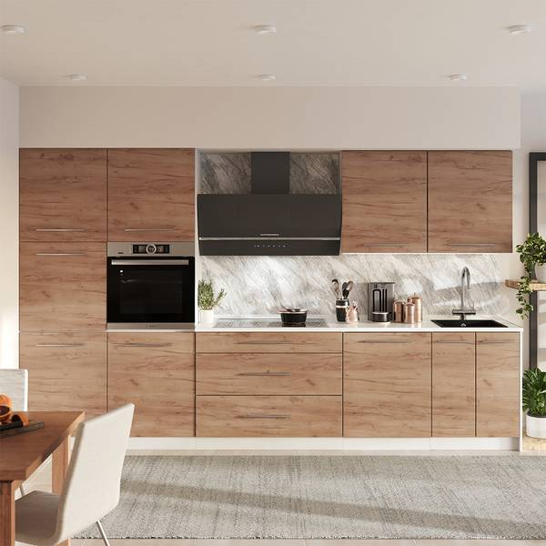 Küchenzeile Fame-Line 62963 Braun - Weiß - Stahl - 340 x 207 x 60 cm