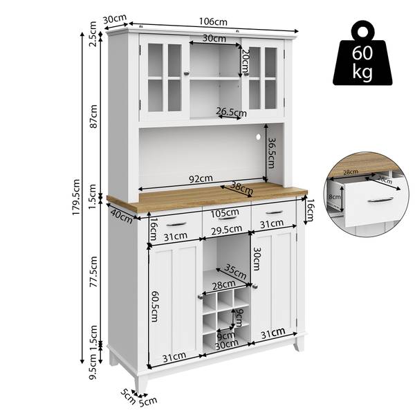 Buffetschrank GLOWGlass Ⅵ Weiß - Stahl - Klarglas - 106 x 180 x 40 cm