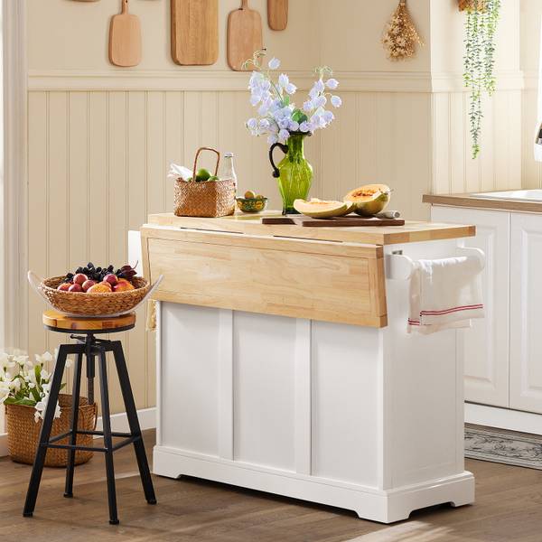 îlot de cuisine FKW41-WN Blanc - Bois manufacturé - 130 x 91 x 46 cm