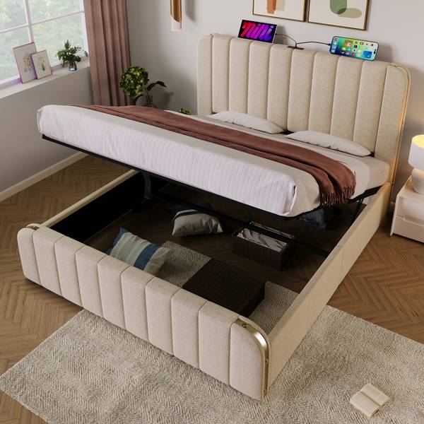 Lit rembourré Zoomusb Ⅱ Beige - Lin - 150 x 102 x 203 cm