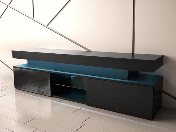 TV-Lowboard Glossa 2D 190 Schwarz - Hochglanz Schwarz