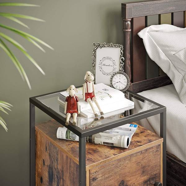 Nachttisch Braun - Holzwerkstoff - Glas - Metall - 40 x 60 x 40 cm