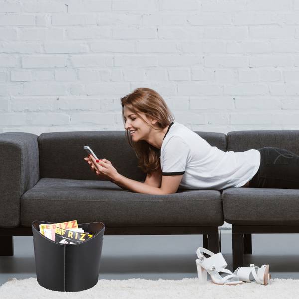 Kaminholzkorb Kunstleder schwarz Schwarz - Papier - Kunststoff - 40 x 32 x 38 cm