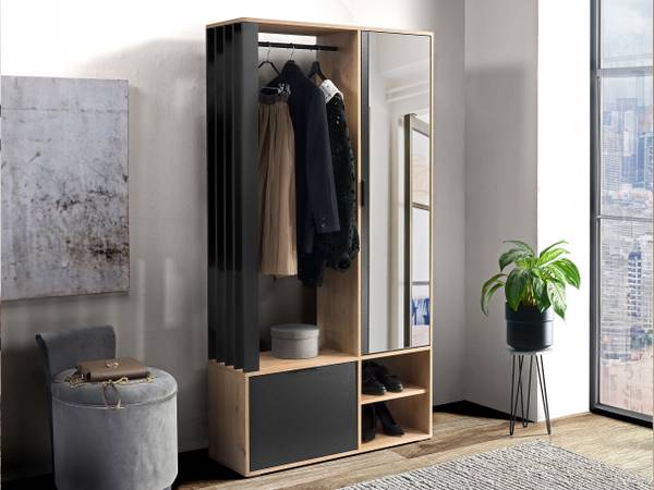 Garderobenschrank Milo Schwarz - Eiche