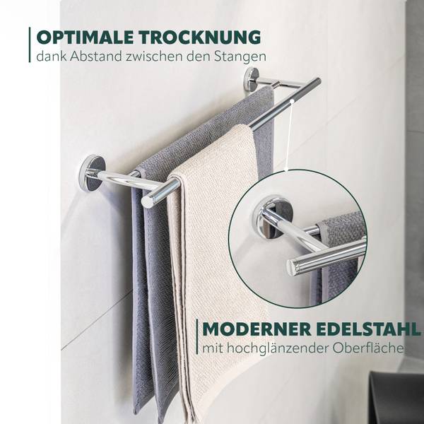 Badetuchstange Lucente inkl. Klebe Set Silber - Metall - 69 x 6 x 14 cm