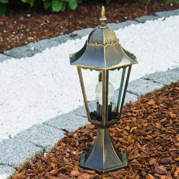 Sockelleuchte Viano Bronze - Gold - Durchsichtig - 27 x 49 x 34 cm - Flammenanzahl: 1 - Glas - Metall