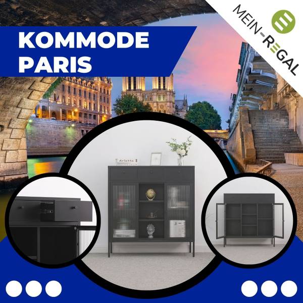 Kommode Paris Schwarz - Metall - 105 x 110 x 35 cm
