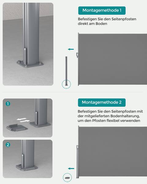 Seitenmarkise Summer Grau - Metall - 400 x 160 x 9 cm