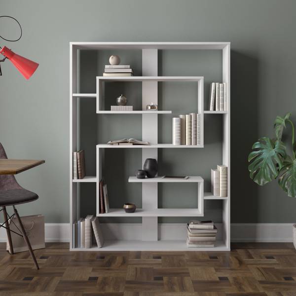 Esteban Bibliothèque Blanc - Bois manufacturé - 22 x 156 x 120 cm