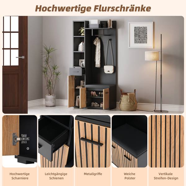 Garderobenständer Eos Ⅰ Schwarz - Braun - Holzwerkstoff - 35 x 175 x 80 cm