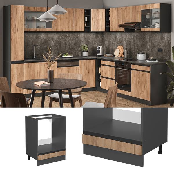 Ovenombouwkast R-Line 45469 bruin - grijs - plaatmateriaal op houtbasis - 60 x 82 x 46 cm