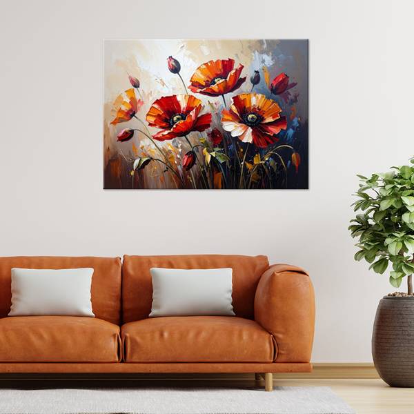 Tableau déco Coquelicots sur fond effet 120 x 80 cm