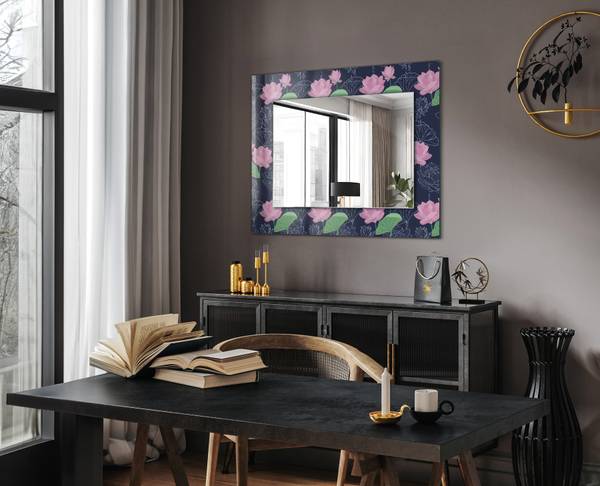 Wandspiegel Rosa Lotusblumen Höhe: 80 cm