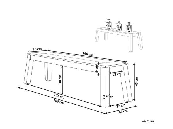 Gartenbank LIVORNO Braun - Massivholz - 169 x 46 x 45 cm