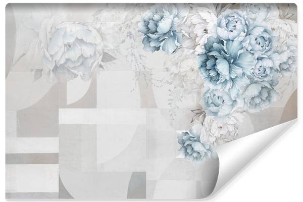 Vlies-Fotobehang ABSTRACT Pioenen blauw - 90 x 60 x 60 cm