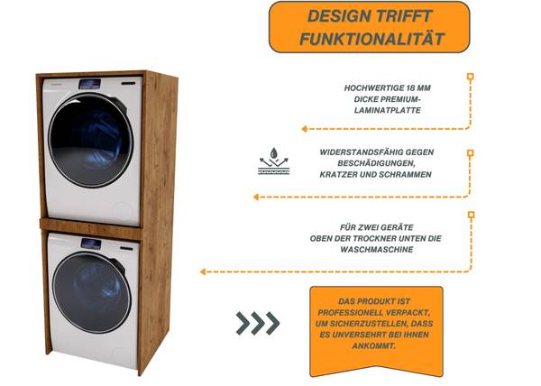 Waschmaschinenschrank Pola Braun - Tiefe: 65 cm