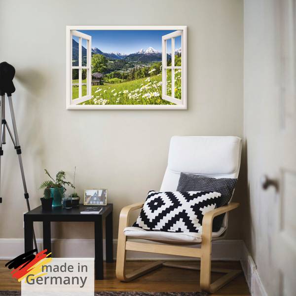 Leinwandbild Fenster Bayerischen Alpen 130 x 90 cm