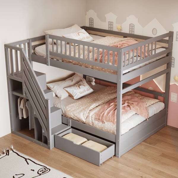 Etagenbetten K-608 Grau - Holzwerkstoff - 140 x 174 x 200 cm