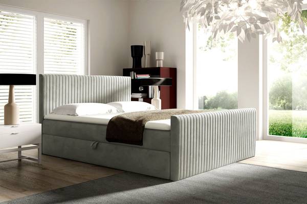 Boxspringbett MANELLO Grau - Samt - 164 x 103 x 214 cm