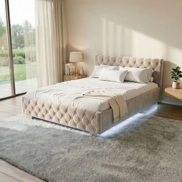 Polsterbett Nizza mit Matratze Beige - Breite: 140 cm