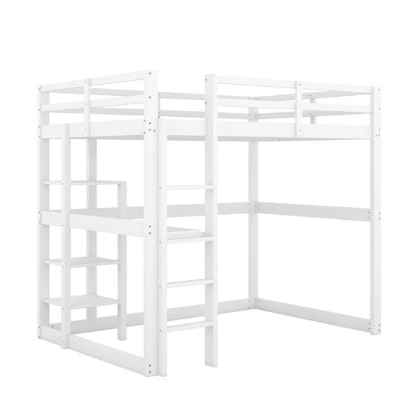 Lit mezzanine avec table Minerva Ⅰ Imitation bois d'ébène - Bois - Blanc - Imitation chêne blanc