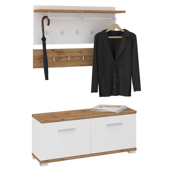 Garderobeset BILBAO bruin - plaatmateriaal op houtbasis - 90 x 60 x 34 cm