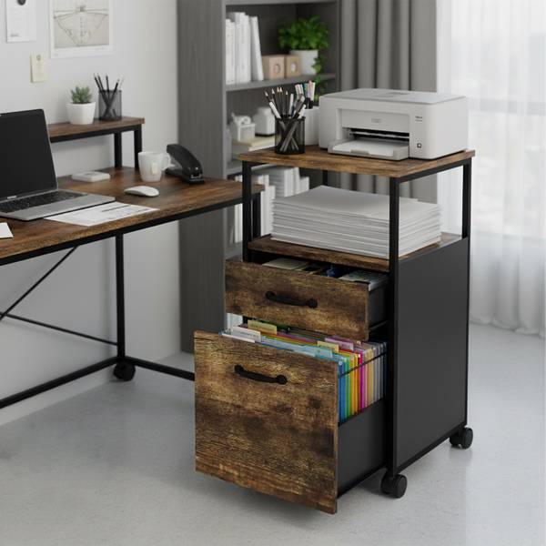 Rollcontainer 2 Schubladen Schwarz - Braun