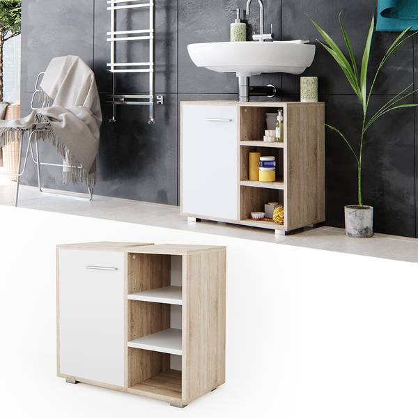 Waschbeckenunterschrank Perry 28066 Eiche Sonoma Dekor - Weiß