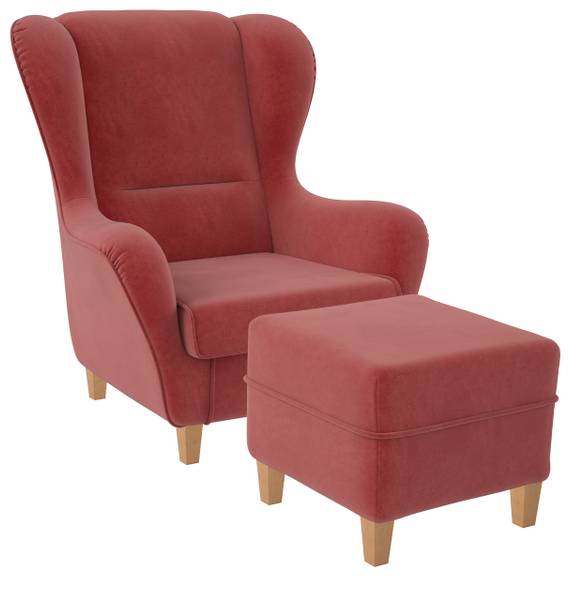 Ohrensessel & Hocker Sofia 5212 Pink - Webstoff - Buche - 92 x 108 x 92 cm