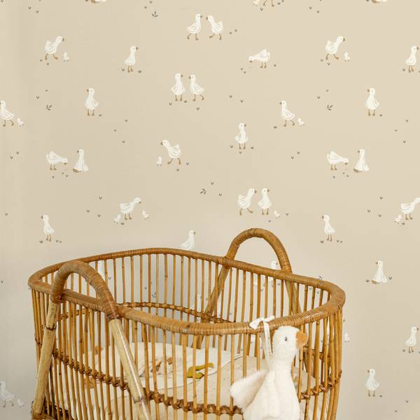 Vliestapete Little Goose Beige - Weiß - Fleece - 52 x 1000 x 2 cm