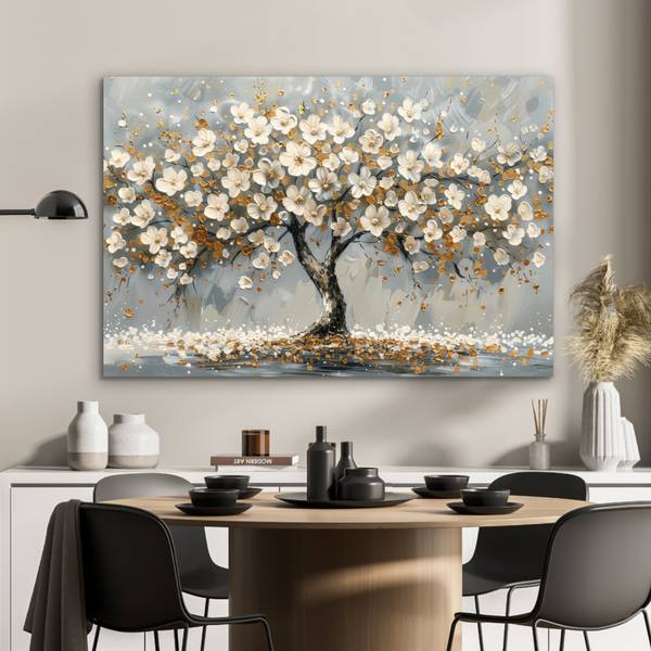 METALLBILD Baum - Blumen 90 x 60 cm