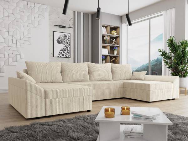 Wohnlandschaft Dante U Cord Cremeweiß