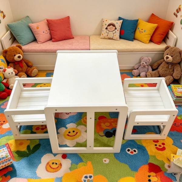 3-delige kinderset in wit wit - plaatmateriaal op houtbasis - 57 x 44 x 44 cm