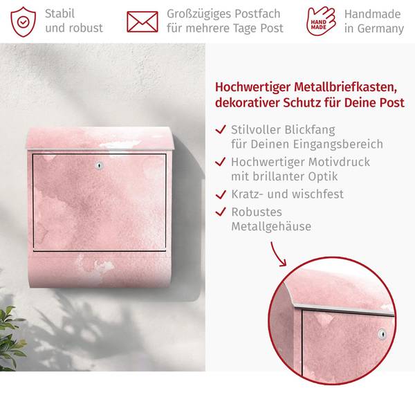 Briefkasten Aquarellstruktur Zuckerwatte Pink - Stahl - 39 x 46 x 13 cm