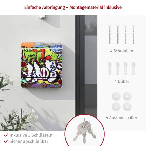 Briefkasten Graffiti Stahl - 39 x 46 x 13 cm