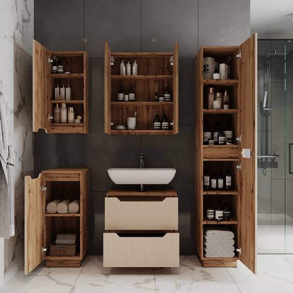 Meubles bain Lotta 59449 Beige - Cachemire - Imitation chêne dakota
