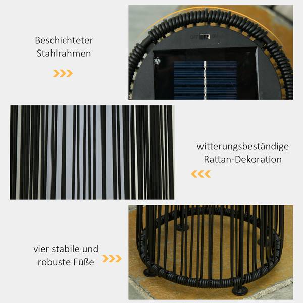 Rattan Solarleuchte 866-066BK Schwarz - Stahl - Polyethylen - 22 x 61 x 22 cm