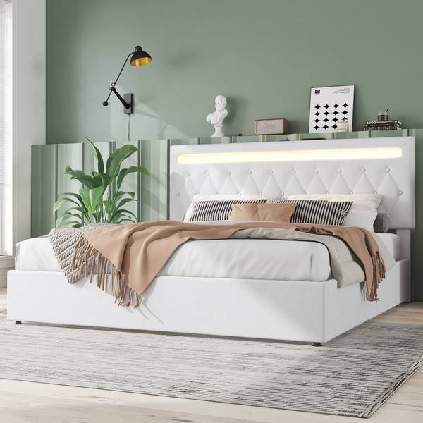 Polsterbett mit LED O1429 Weiß