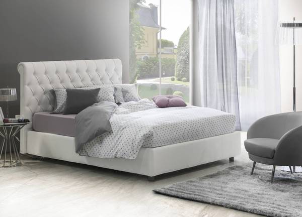 Doppelbett aus Öko-Leder weiß 160x190 cm Weiß - Holzwerkstoff - 205 x 95 x 175 cm