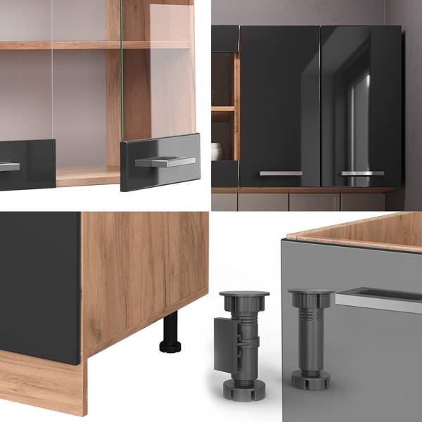 Cuisine R-Line 42962 Anthracite brillant - Imitation chêne